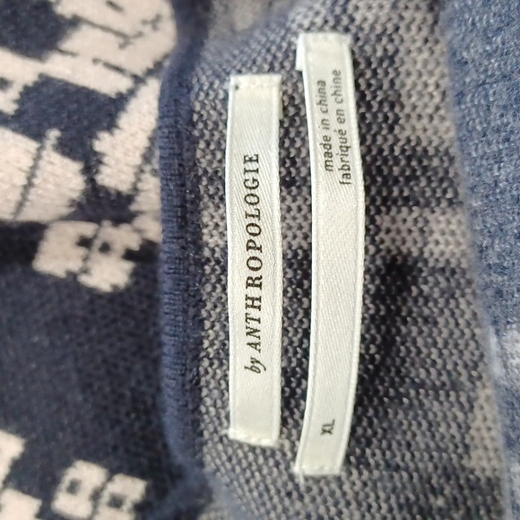 Anthropologie The Beatriz Mock Neck Sweater XL Geometric Navy Cream Soft Boho* - Picture 4 of 15